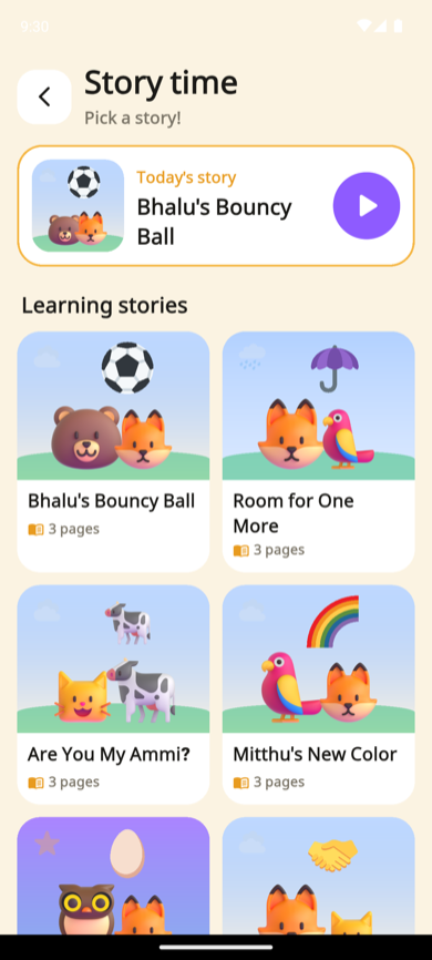 Story shelf with Bhalu’s Bouncy Ball and other comic books